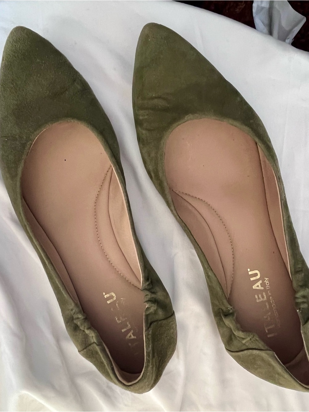 Italeu Olive Green Suede Women's Ballet Flats